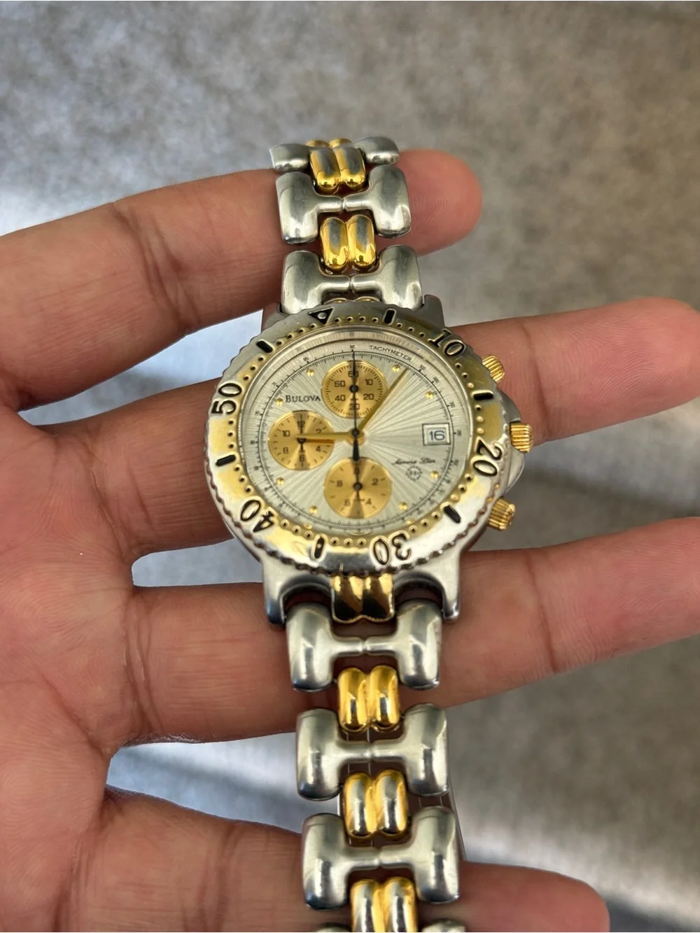 Bulova 90s marine star Two-Tone mens date Stainless Steel Watch